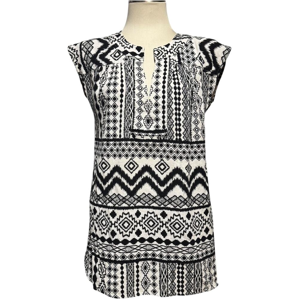 Madewell 100% Cotton Sleeveless Tunic Top Black Tribal Print Small